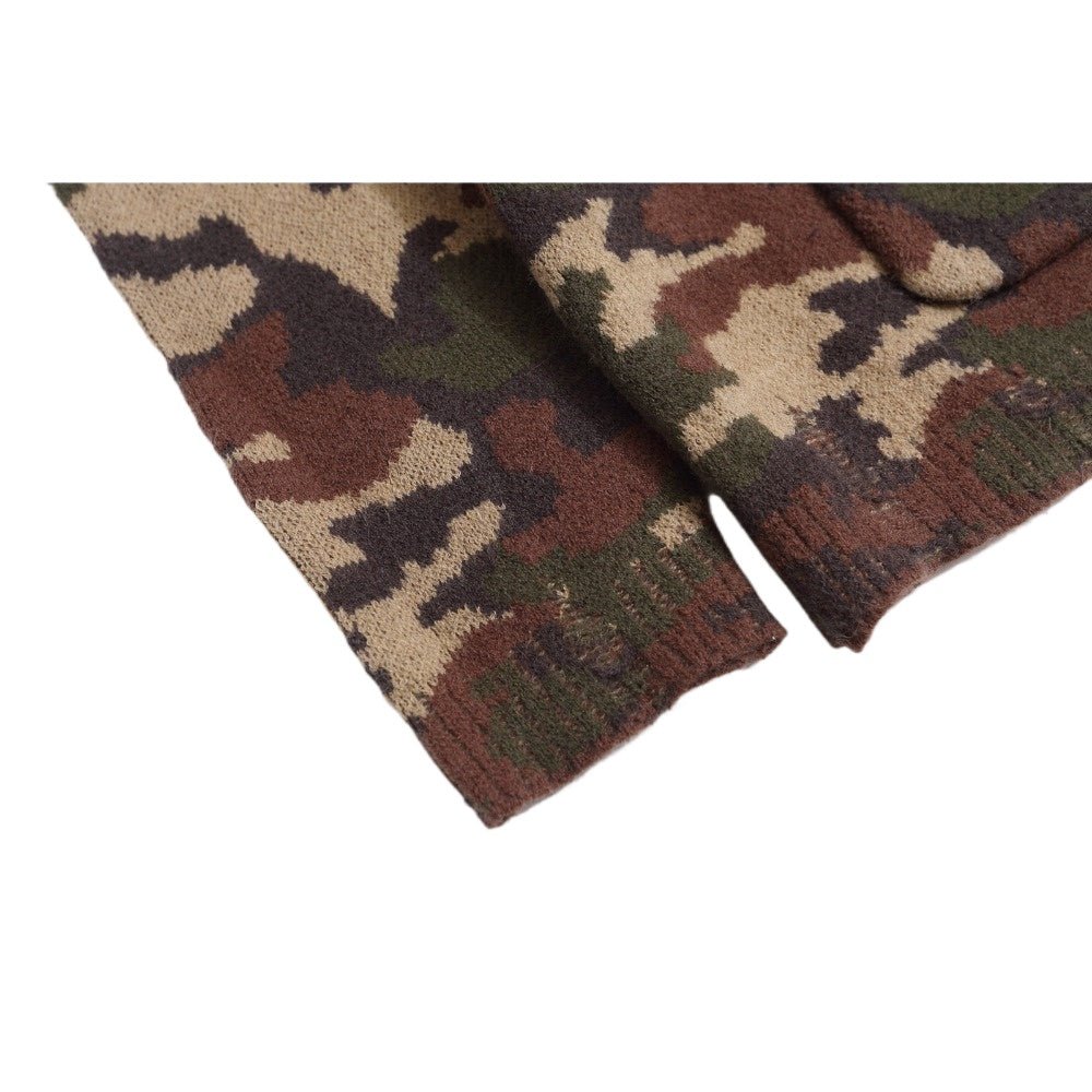 Camouflage Faux Fur Knit Zip - Up Hoodie - Thrashink