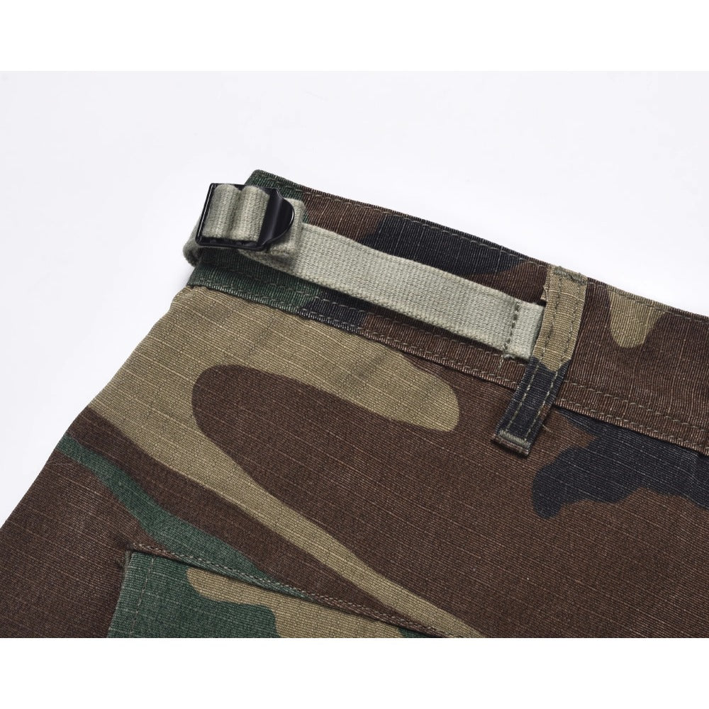 Camouflage Frayed Cropped Cargo Shorts - Thrashink