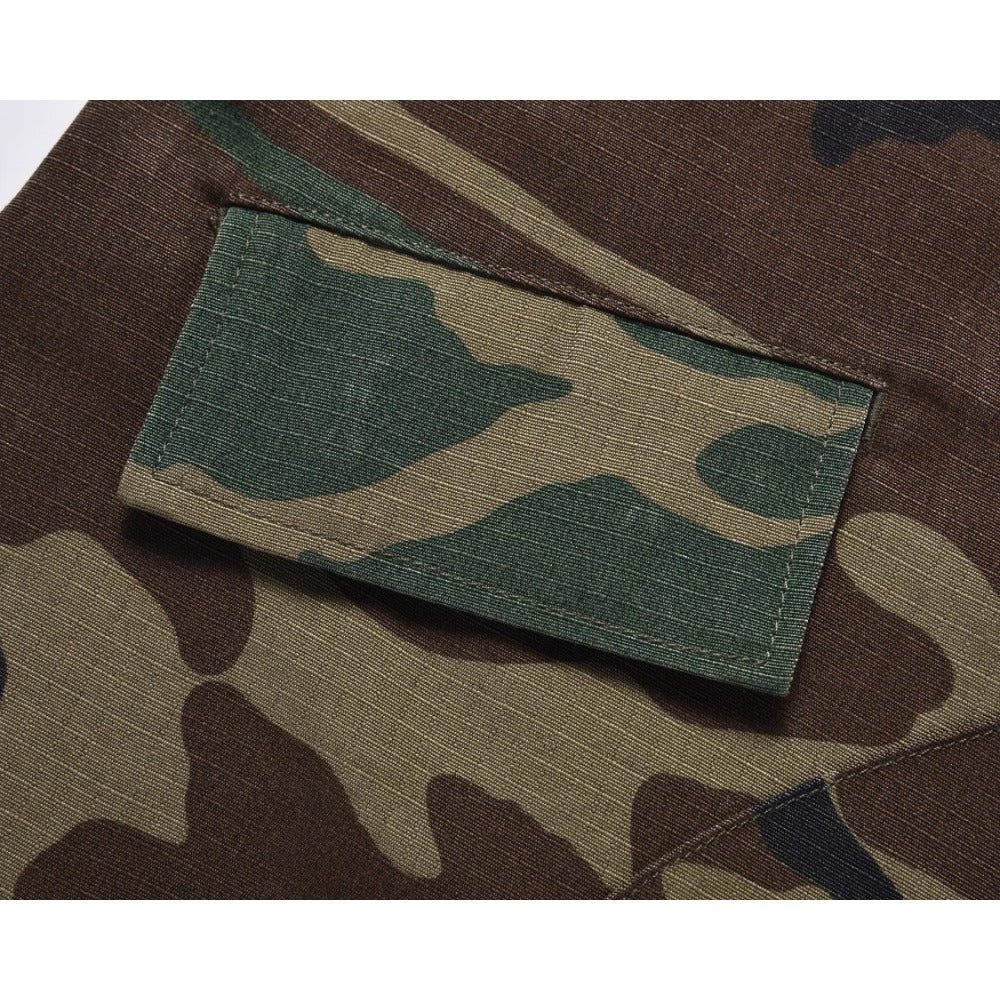 Camouflage Frayed Cropped Cargo Shorts - Thrashink
