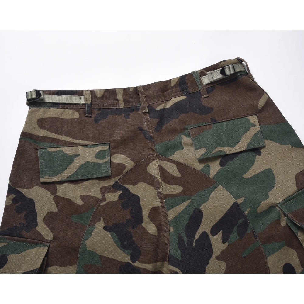 Camouflage Frayed Cropped Cargo Shorts - Thrashink