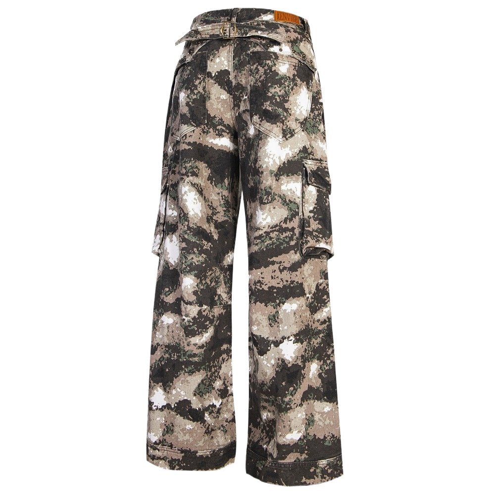 Camouflage Multi - Pocket Colorblock Cargo Pants - Thrashink