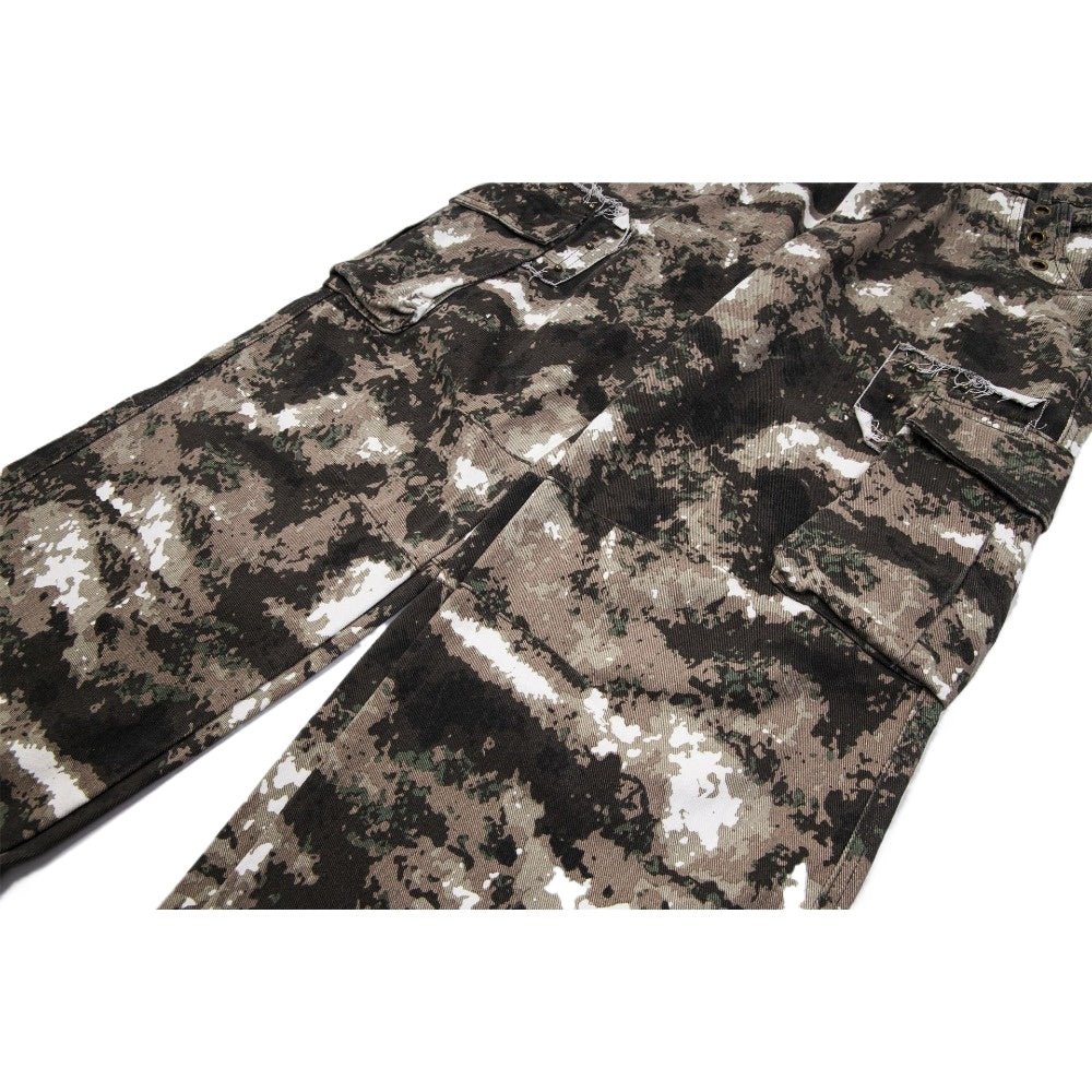 Camouflage Multi - Pocket Colorblock Cargo Pants - Thrashink