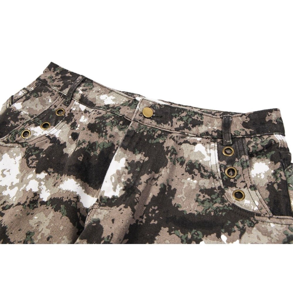 Camouflage Multi - Pocket Colorblock Cargo Pants - Thrashink