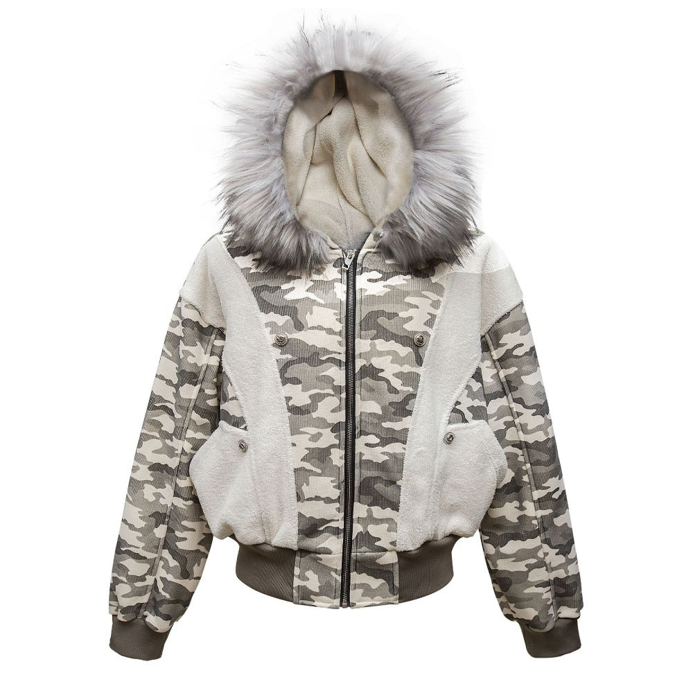 Camouflage Patchwork Fleece Collar Jacket - Thrashink