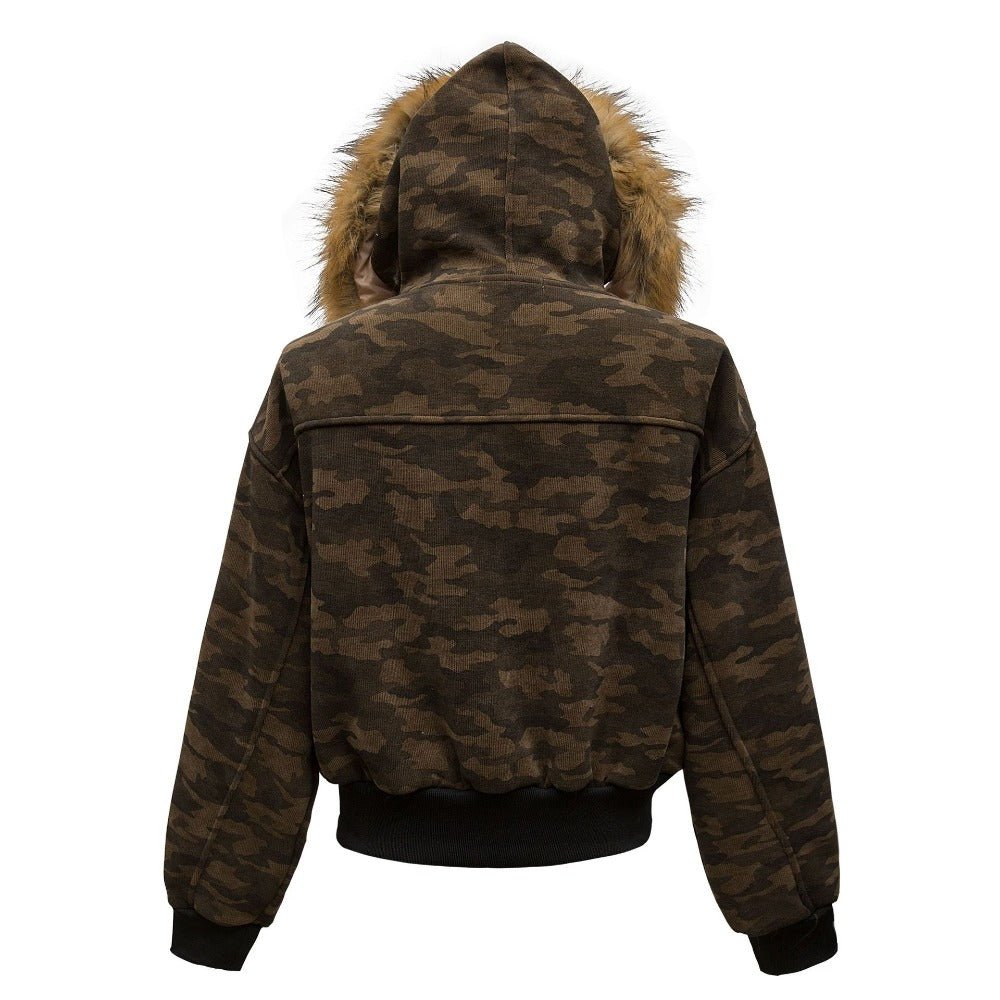 Camouflage Patchwork Fleece Collar Jacket - Thrashink