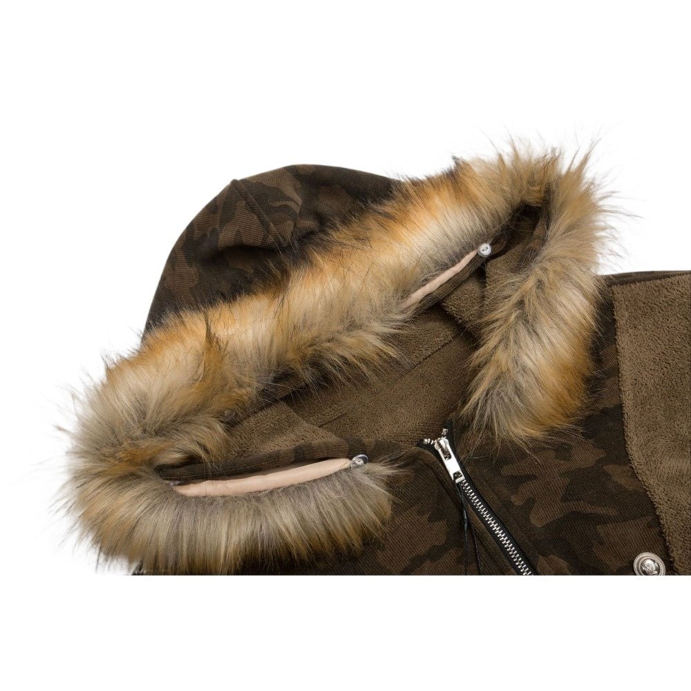 Camouflage Patchwork Fleece Collar Jacket - Thrashink