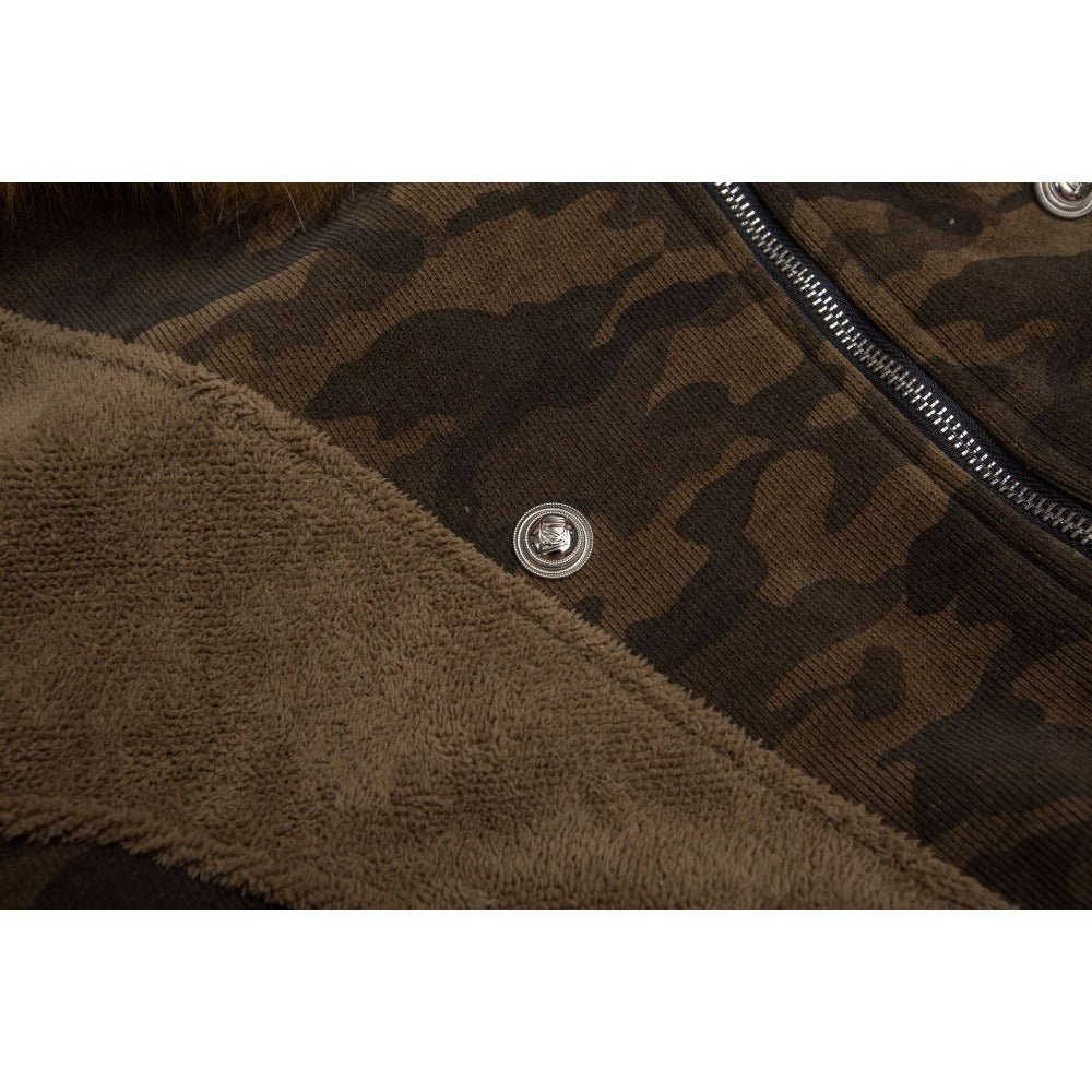 Camouflage Patchwork Fleece Collar Jacket - Thrashink