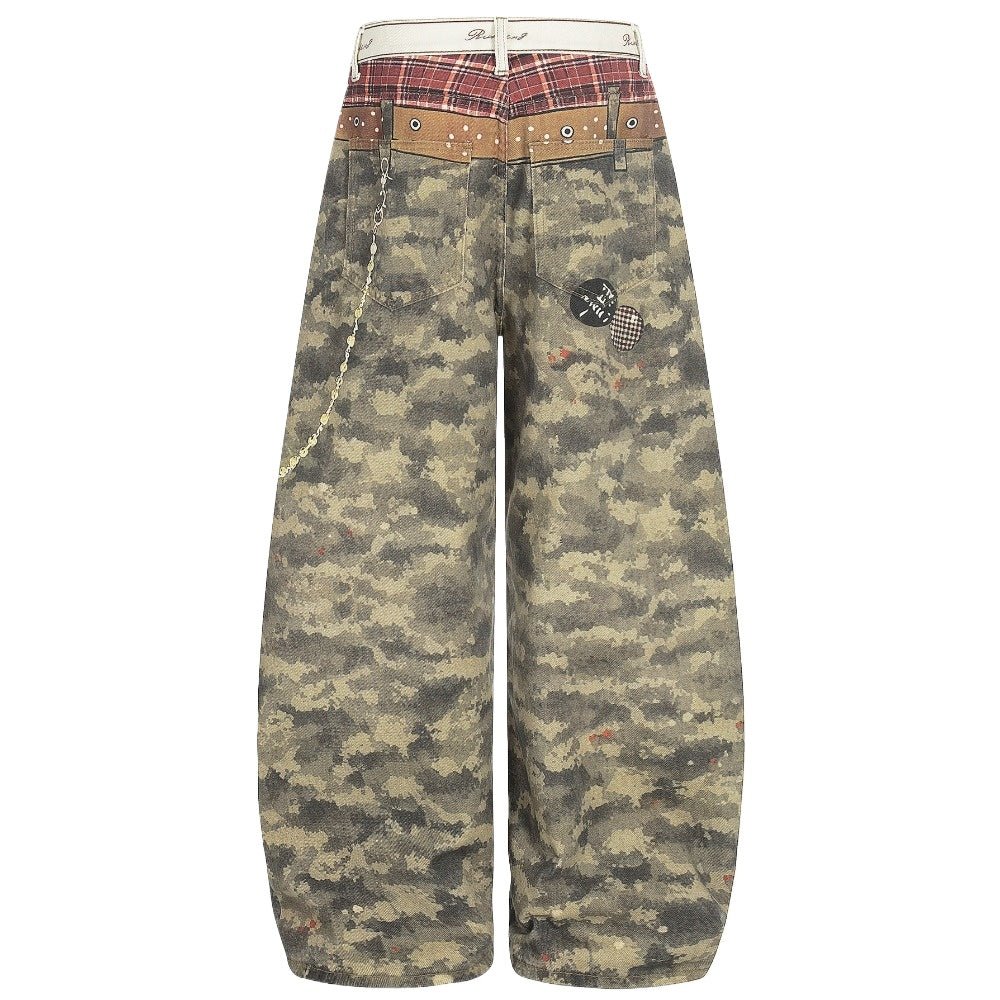 Camouflage Patchwork Streetwear Wide - Leg Jeans - Thrashink