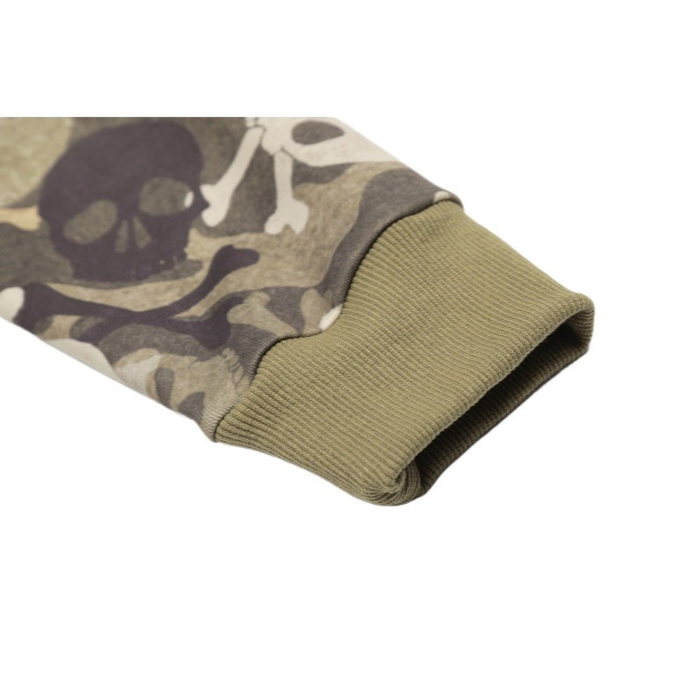 Camouflage Skull Print Fur Collar Hoodies - Thrashink