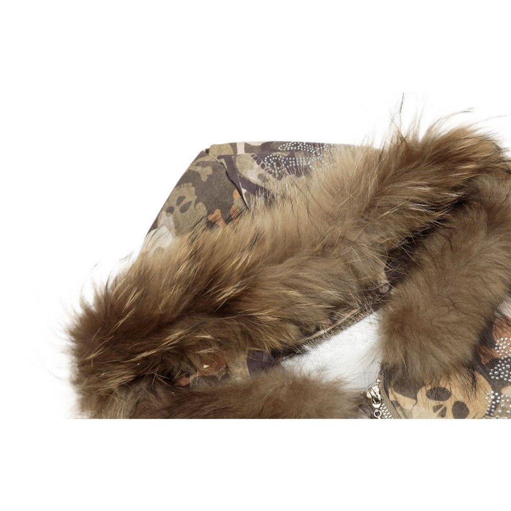 Camouflage Skull Print Fur Collar Hoodies - Thrashink
