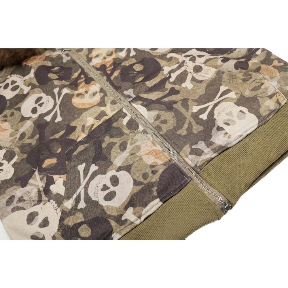Camouflage Skull Print Fur Collar Hoodies - Thrashink