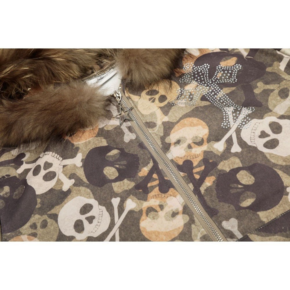 Camouflage Skull Print Fur Collar Hoodies - Thrashink