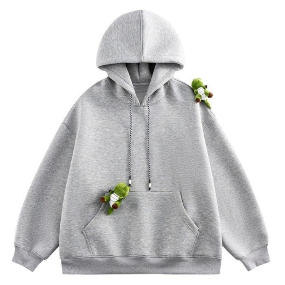 Cartoon Dinosaur Decor Loose Hoodie - Thrashink