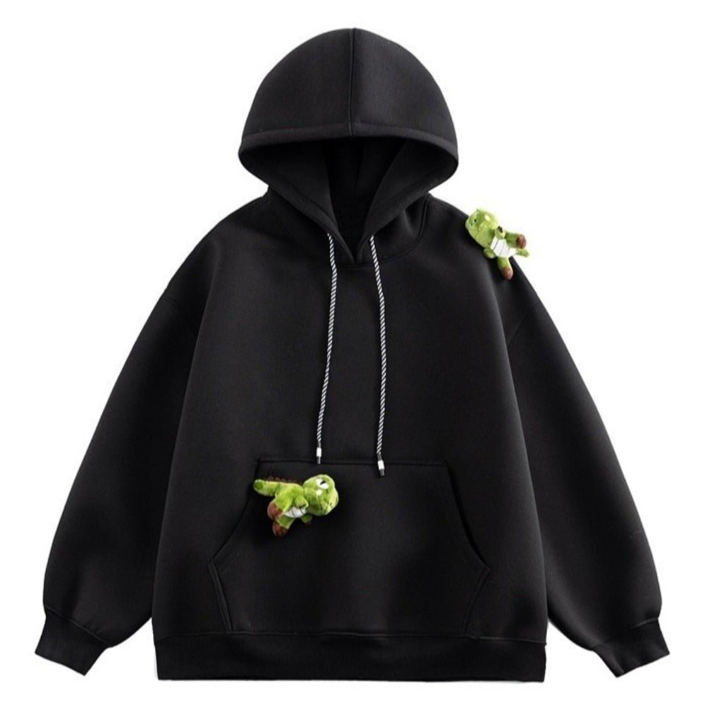 Cartoon Dinosaur Decor Loose Hoodie - Thrashink