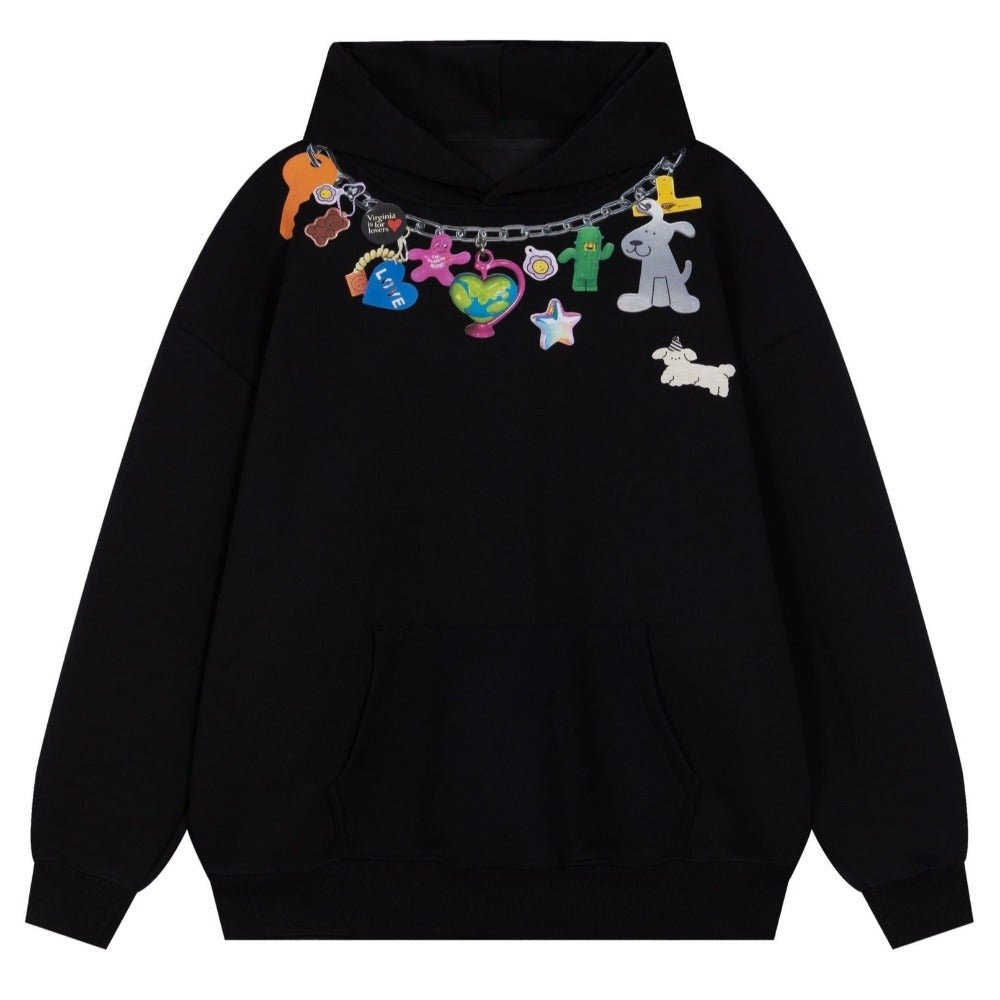 Cartoon Necklace Graffiti Print Hoodie - Thrashink