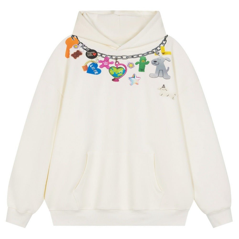Cartoon Necklace Graffiti Print Hoodie - Thrashink