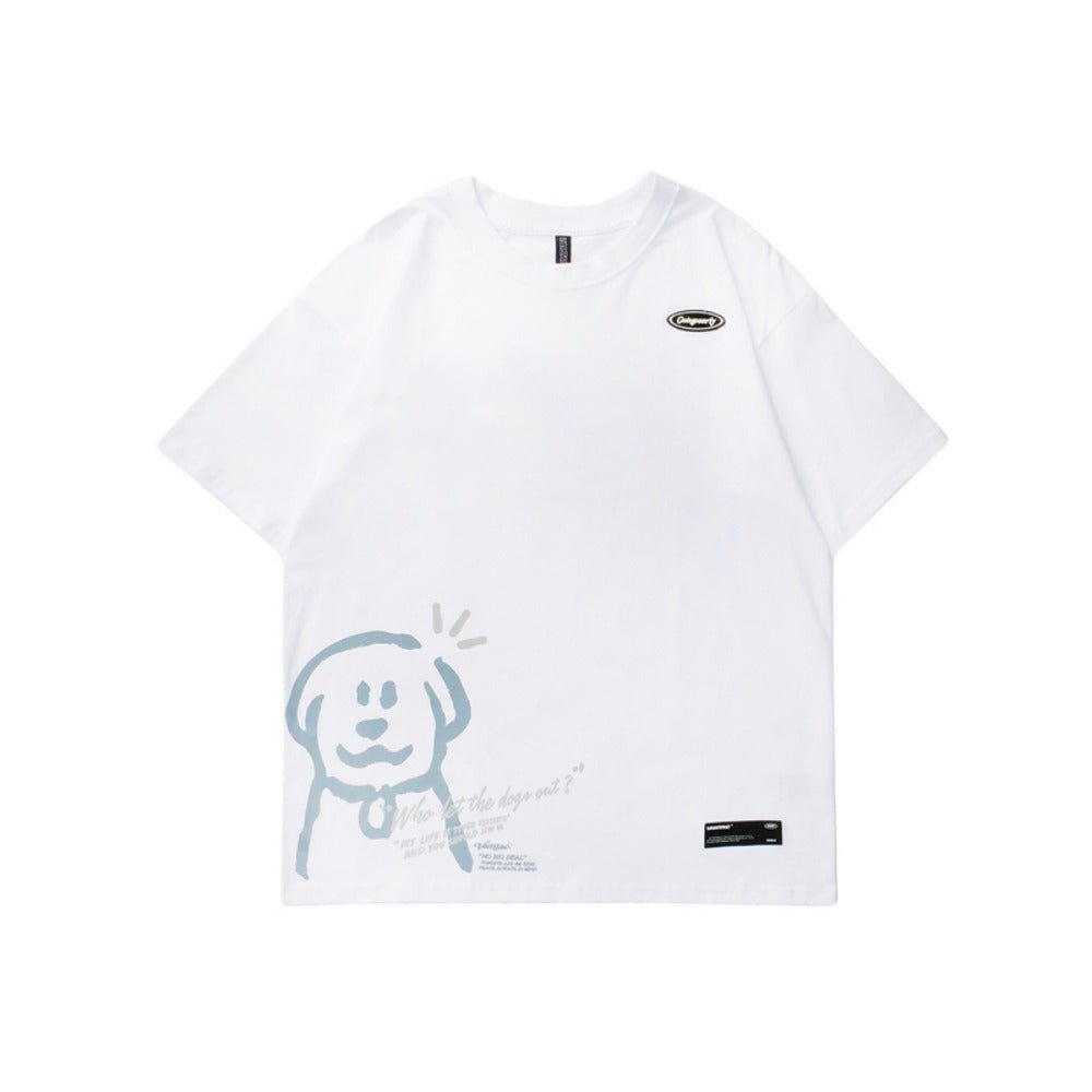 Cat Dog Cartoon Print Short Sleeve T-Shirt - Thrashink