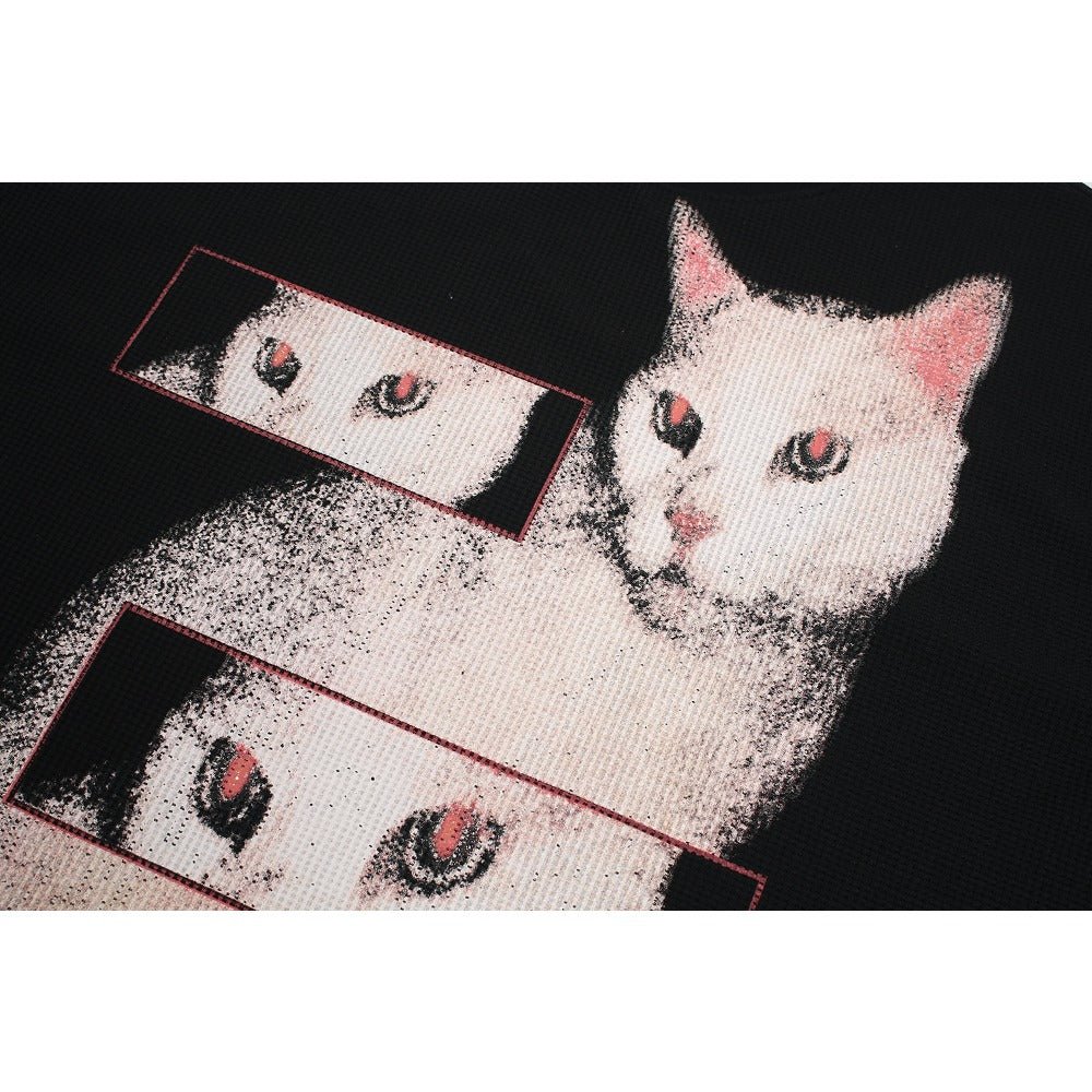 Cat Print Long Sleeved T-Shirt - Thrashink