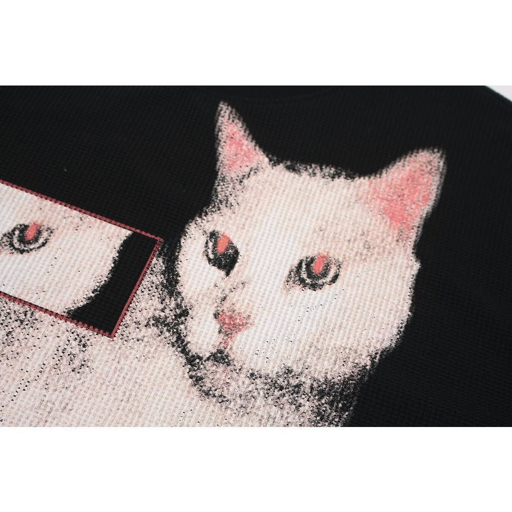 Cat Print Long Sleeved T-Shirt - Thrashink