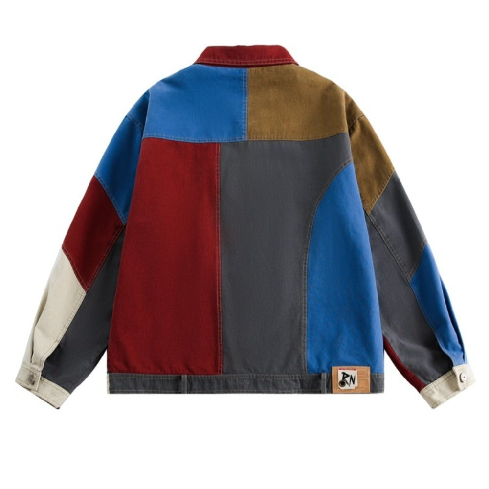 Retro Multi-color Patchwork Contrast Jacket