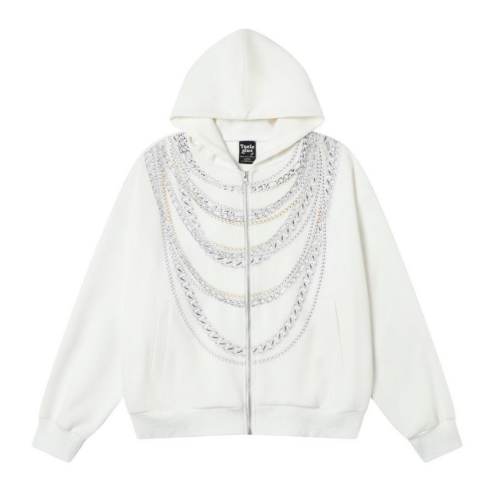 Chain Digital Print Cardigan Sweatshirt - Thrashink