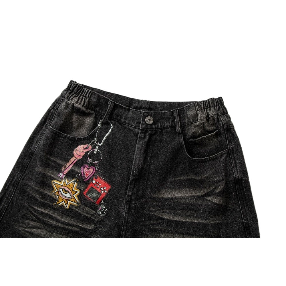 Check Print Washed Black Jeans - Thrashink