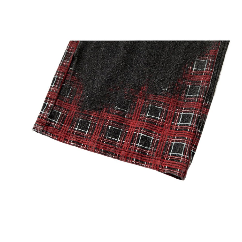 Check Print Washed Black Jeans - Thrashink