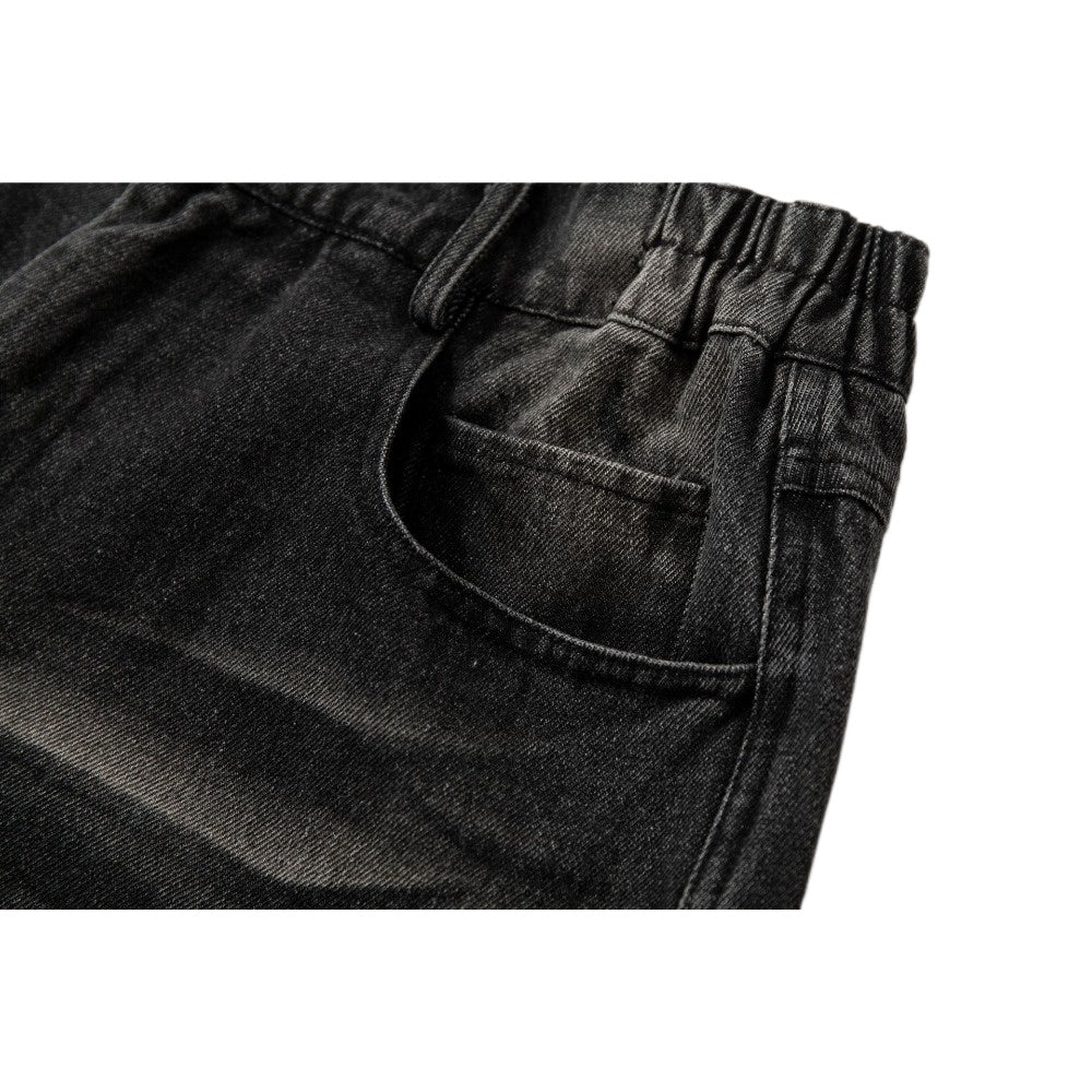 Check Print Washed Black Jeans - Thrashink