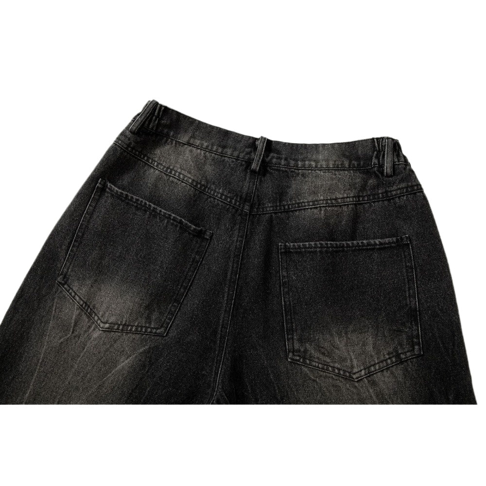 Check Print Washed Black Jeans - Thrashink