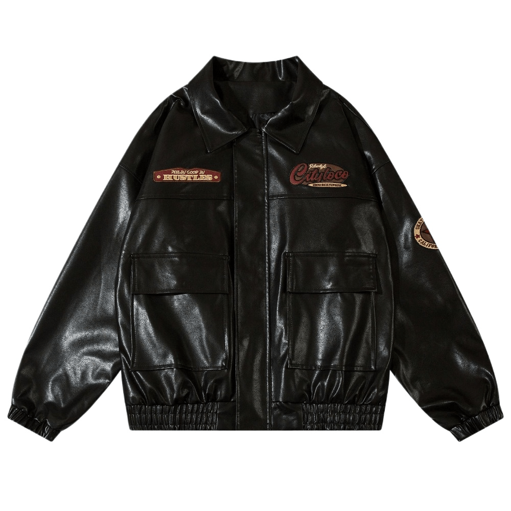 Cityloco Vintage Embroidered Leather Jacket - Thrashink