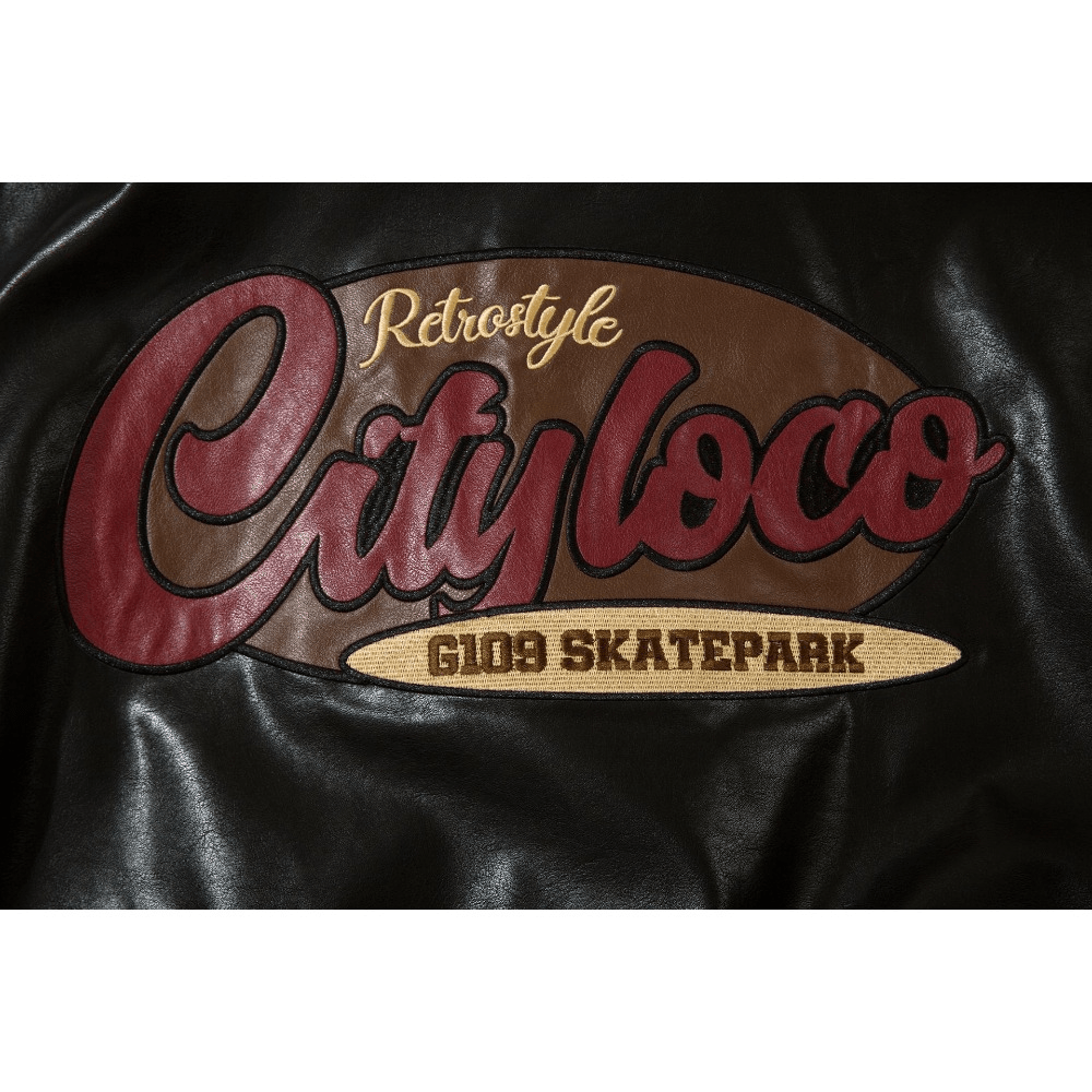 Cityloco Vintage Embroidered Leather Jacket - Thrashink