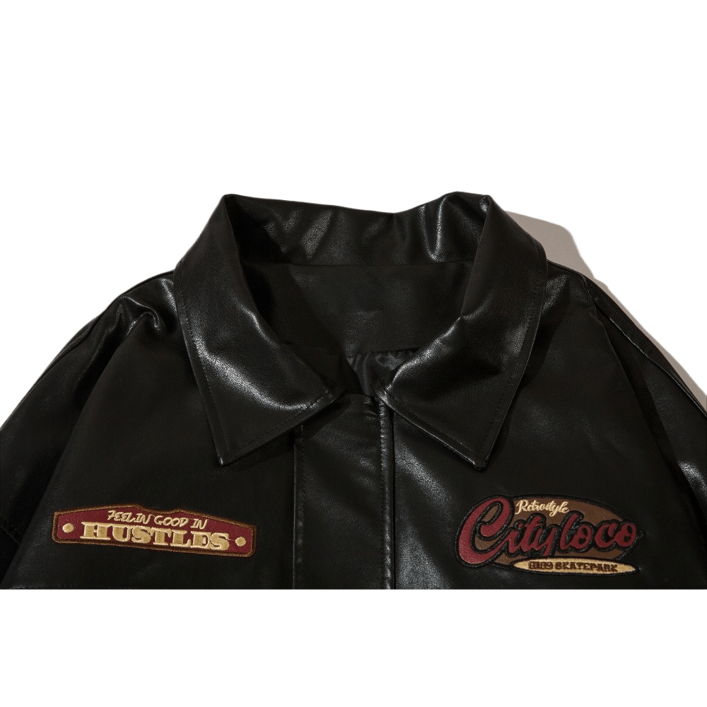 Cityloco Vintage Embroidered Leather Jacket - Thrashink