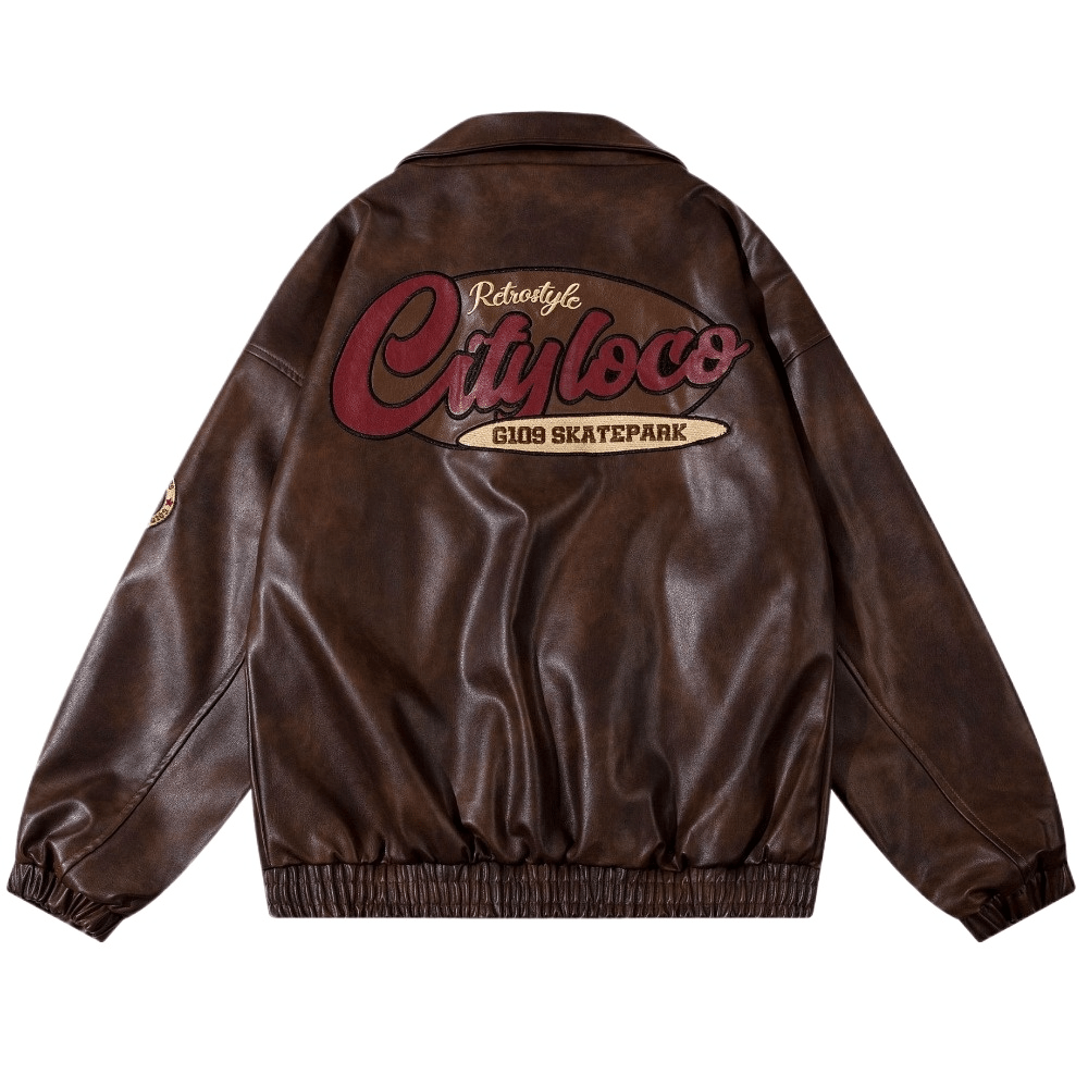 Cityloco Vintage Embroidered Leather Jacket - Thrashink