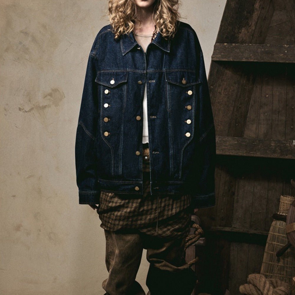 Classic Decorative Button Denim Jacket - Thrashink