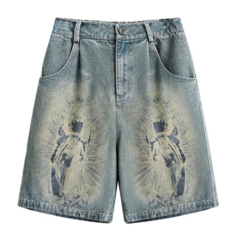 Classic Print Denim Shorts - Thrashink