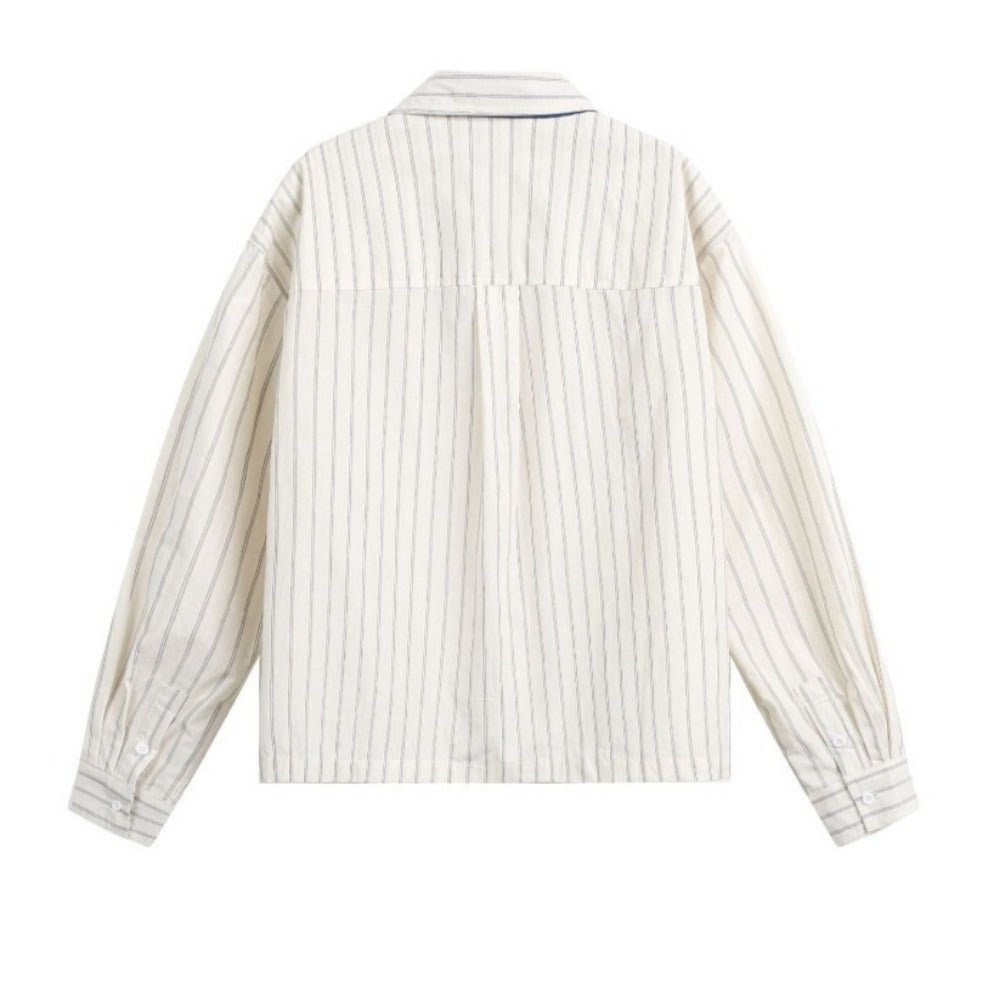College Style Tie Medal Striped Shirt - Thrashink