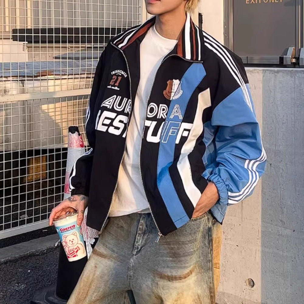 Color - block Striped Sports Jacket - Thrashink