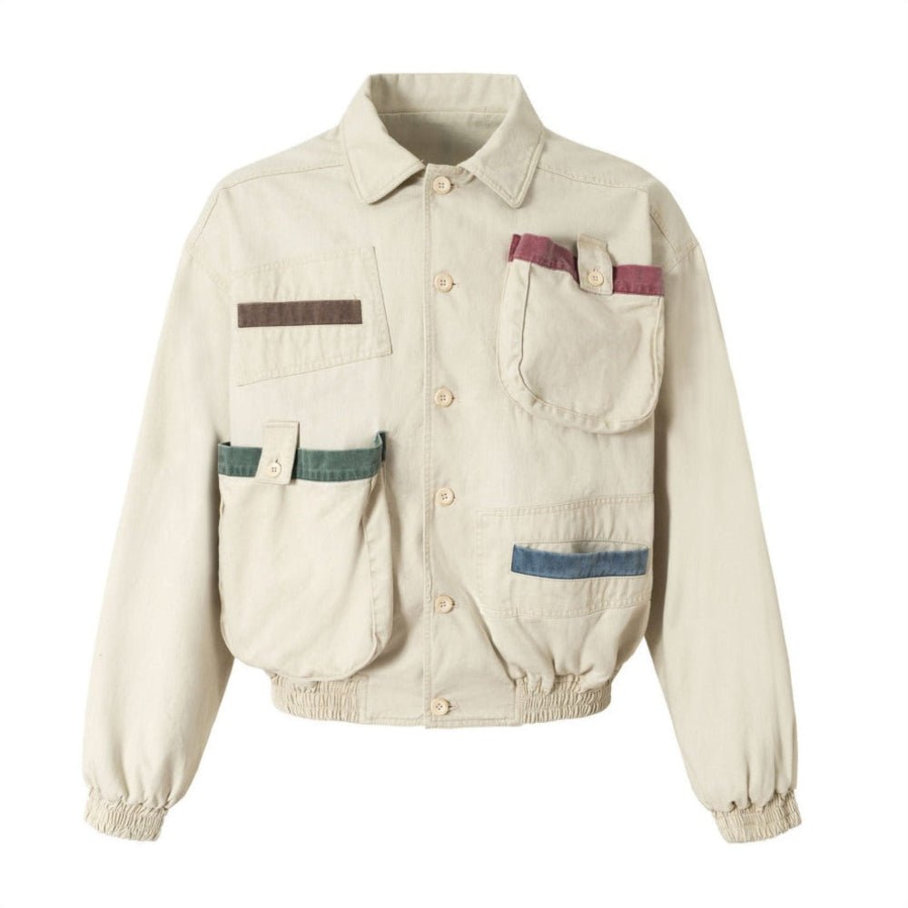 Color - Blocked Multi - Pocket Work Jacket - Thrashink