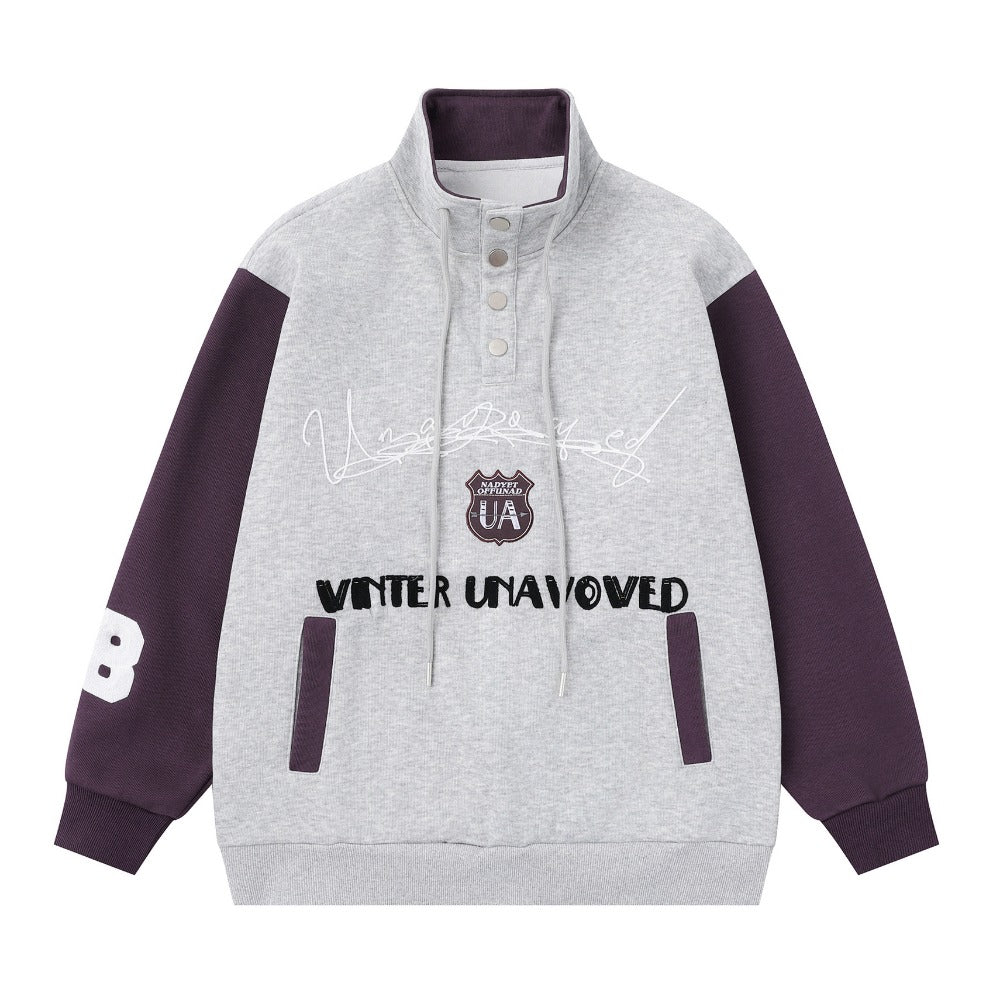 Colorblock Stand - up Collar Sports Sweatshirt - Thrashink