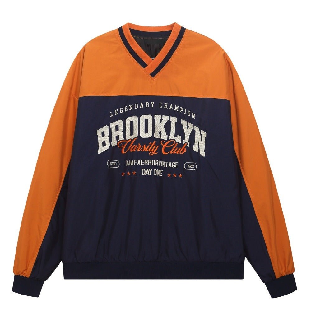 Colorblock V - neck Baseball Sweatshirt - Thrashink