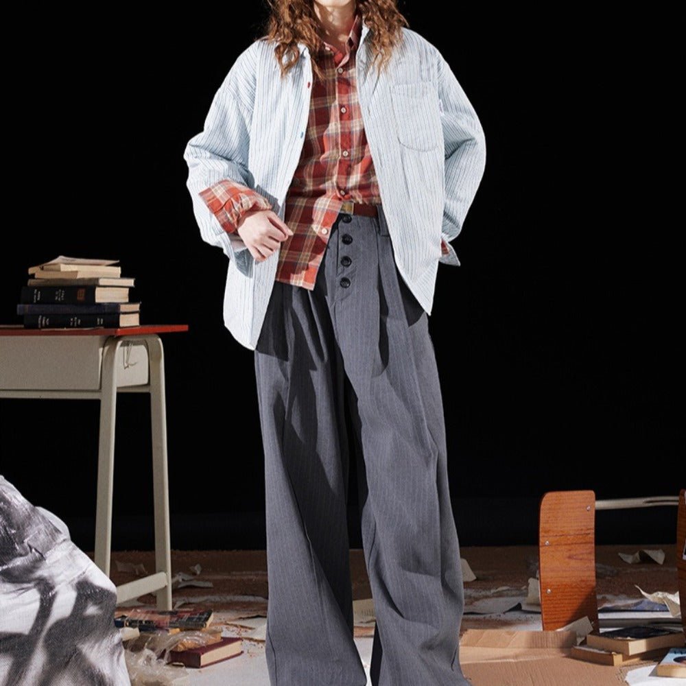 Colorful Button Vertical Striped Cotton Jacket - Thrashink