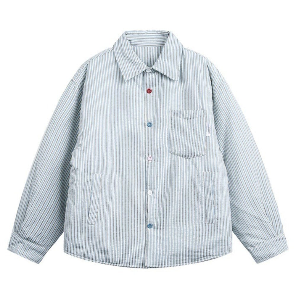 Colorful Button Vertical Striped Cotton Jacket - Thrashink