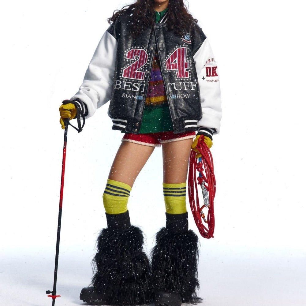 Contrast Crocodile - print Cotton Varsity Jacket - Thrashink