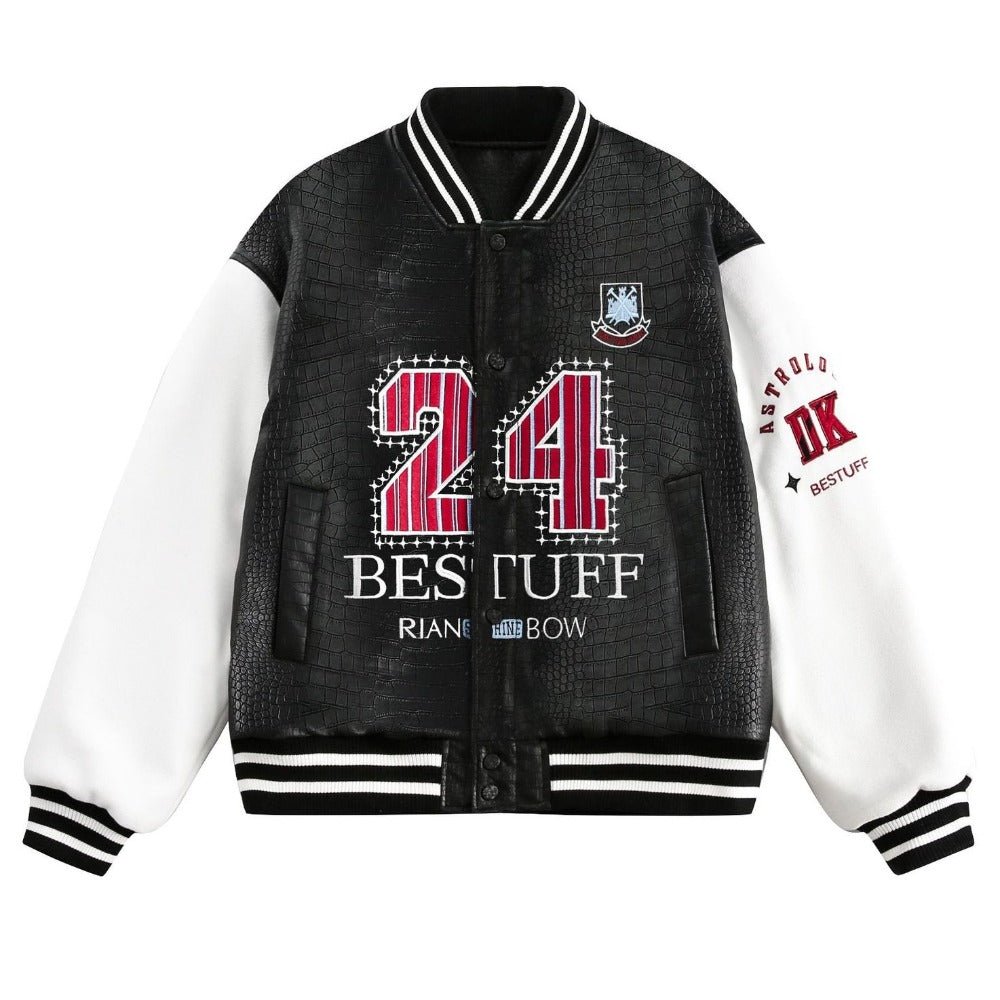 Contrast Crocodile - print Cotton Varsity Jacket - Thrashink