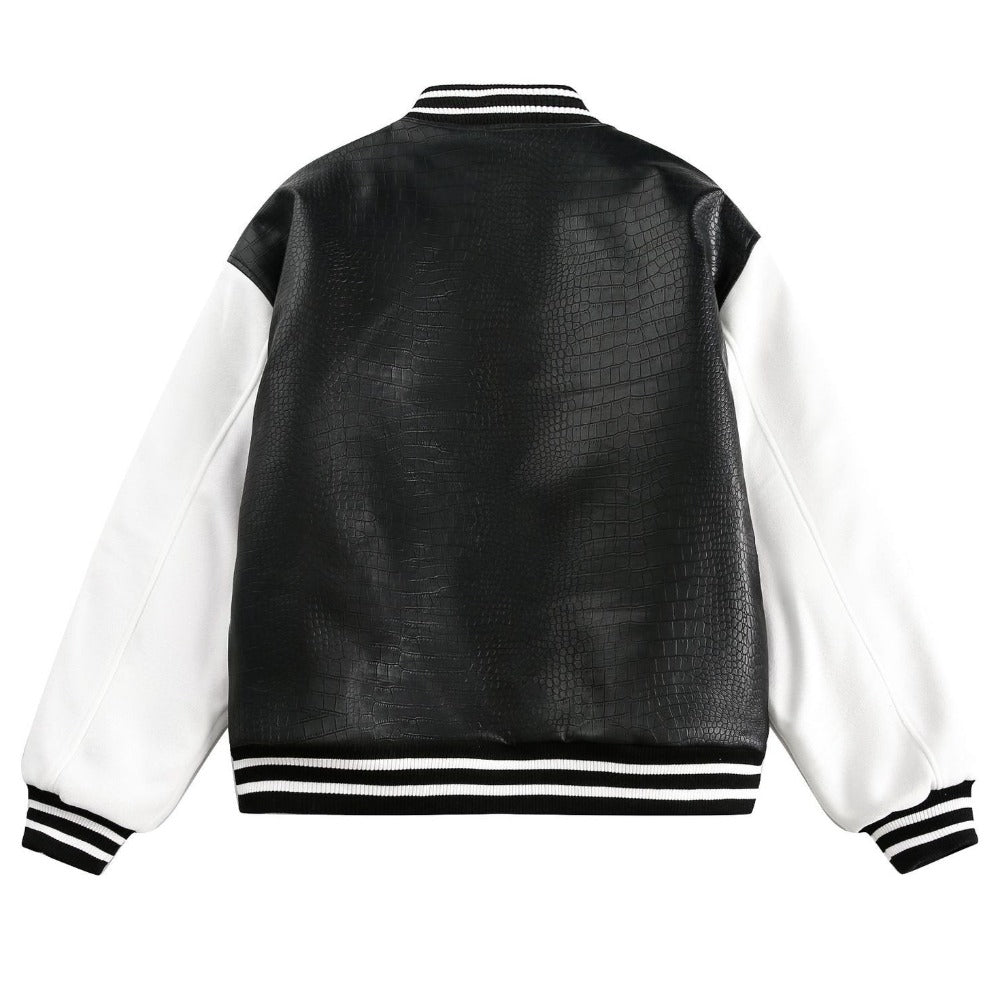 Contrast Crocodile - print Cotton Varsity Jacket - Thrashink
