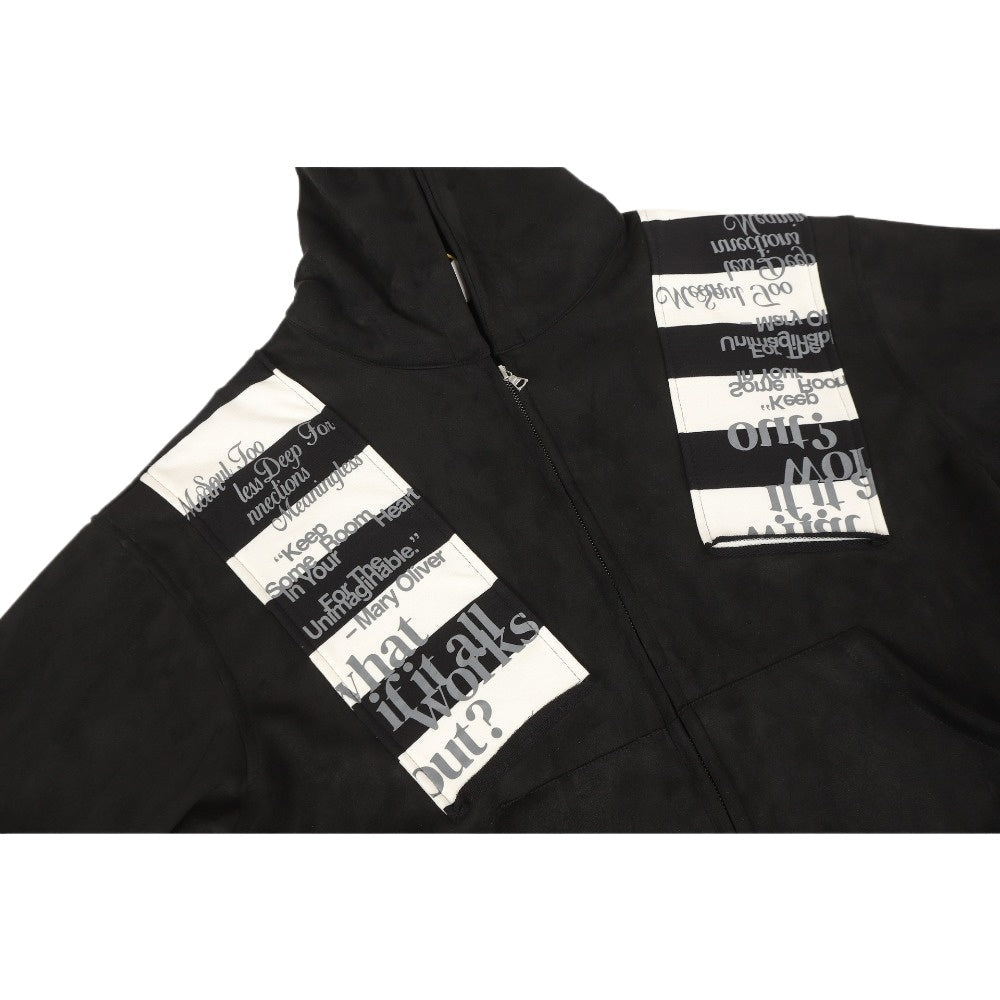 Contrast Patch Zip - Up Hoodie - Thrashink