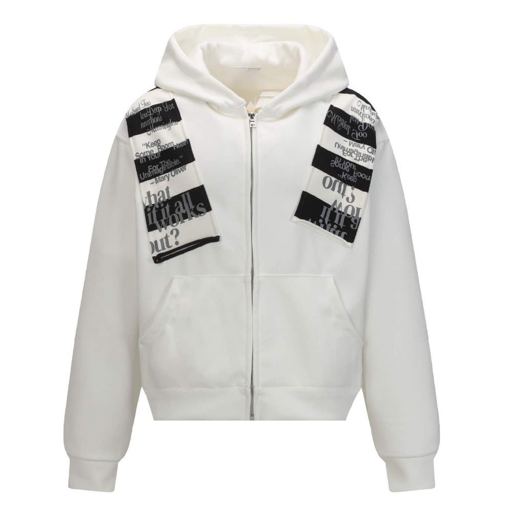 Contrast Patch Zip - Up Hoodie - Thrashink