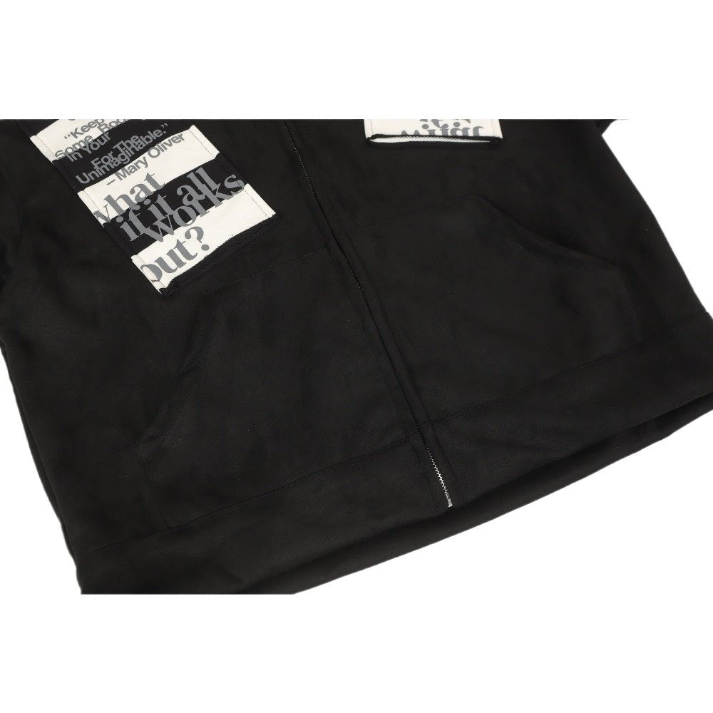 Contrast Patch Zip - Up Hoodie - Thrashink