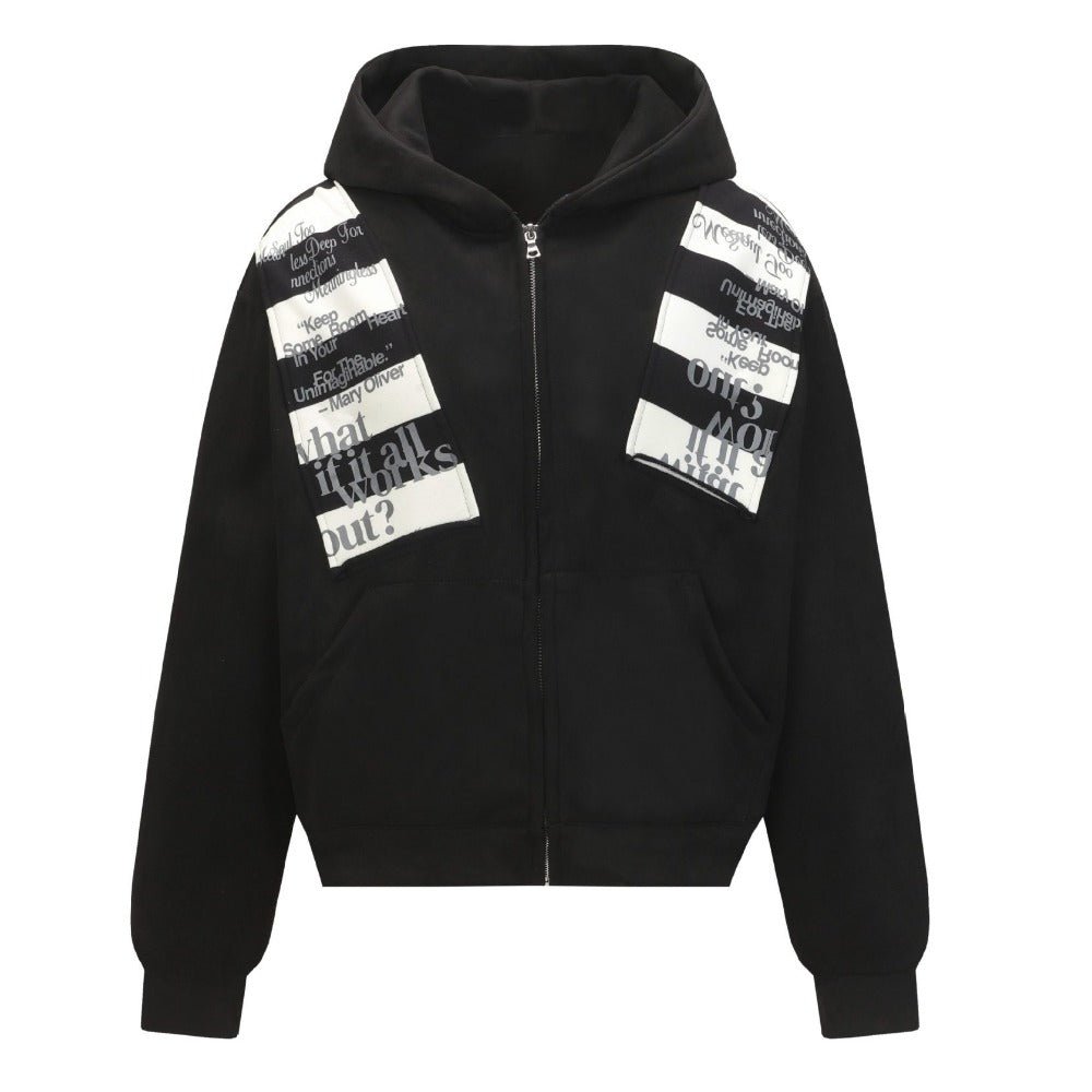 Contrast Patch Zip - Up Hoodie - Thrashink