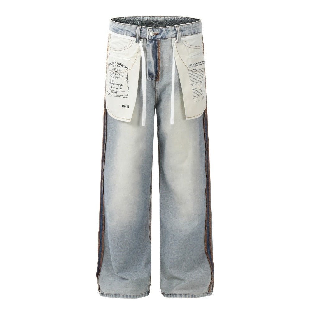 Contrast Patchwork Pockets Streetwear Jeans - Thrashink